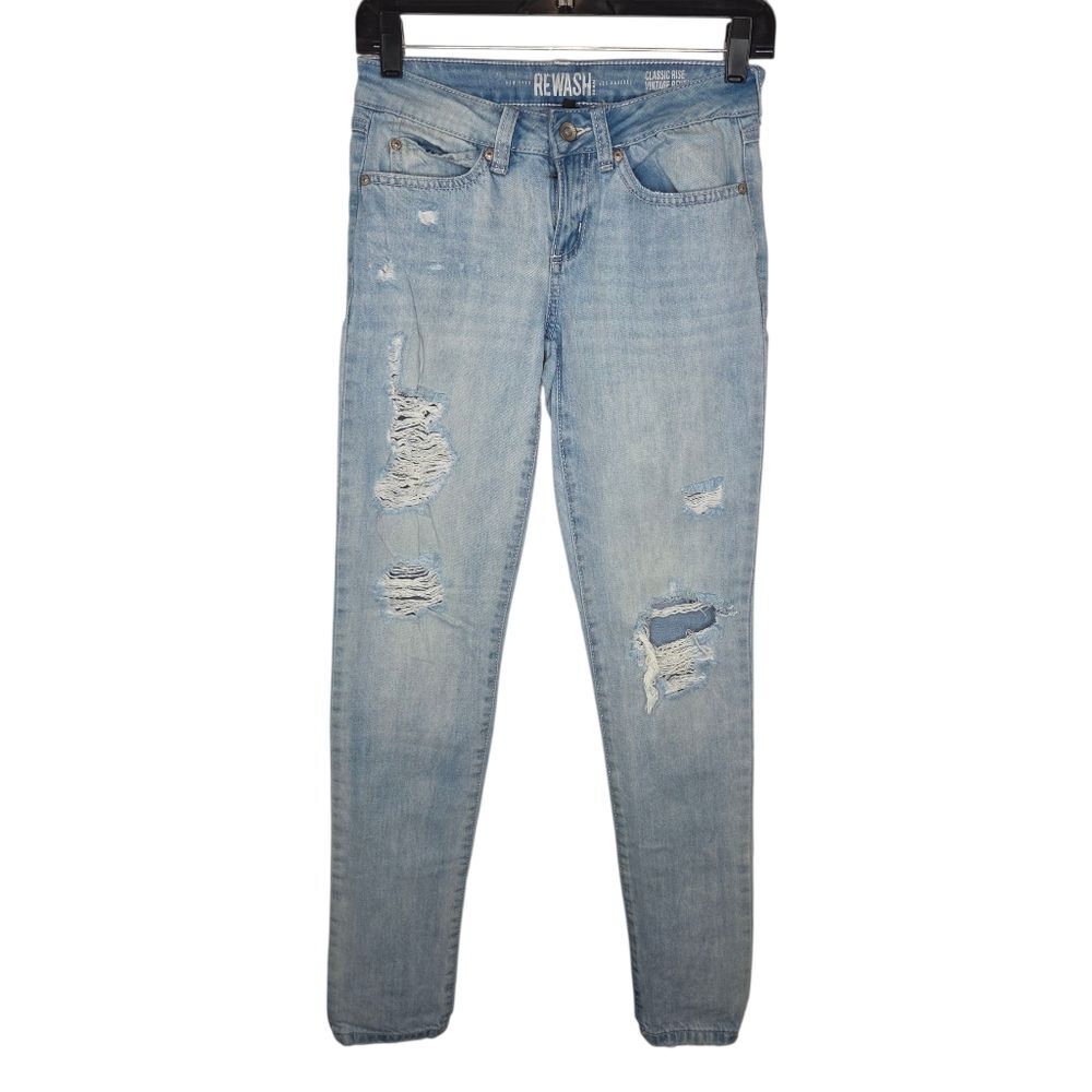 Rewash Brand Classic Rise Vintage Reunion Skinny Ripped Denim Jeans Size 25/1 25